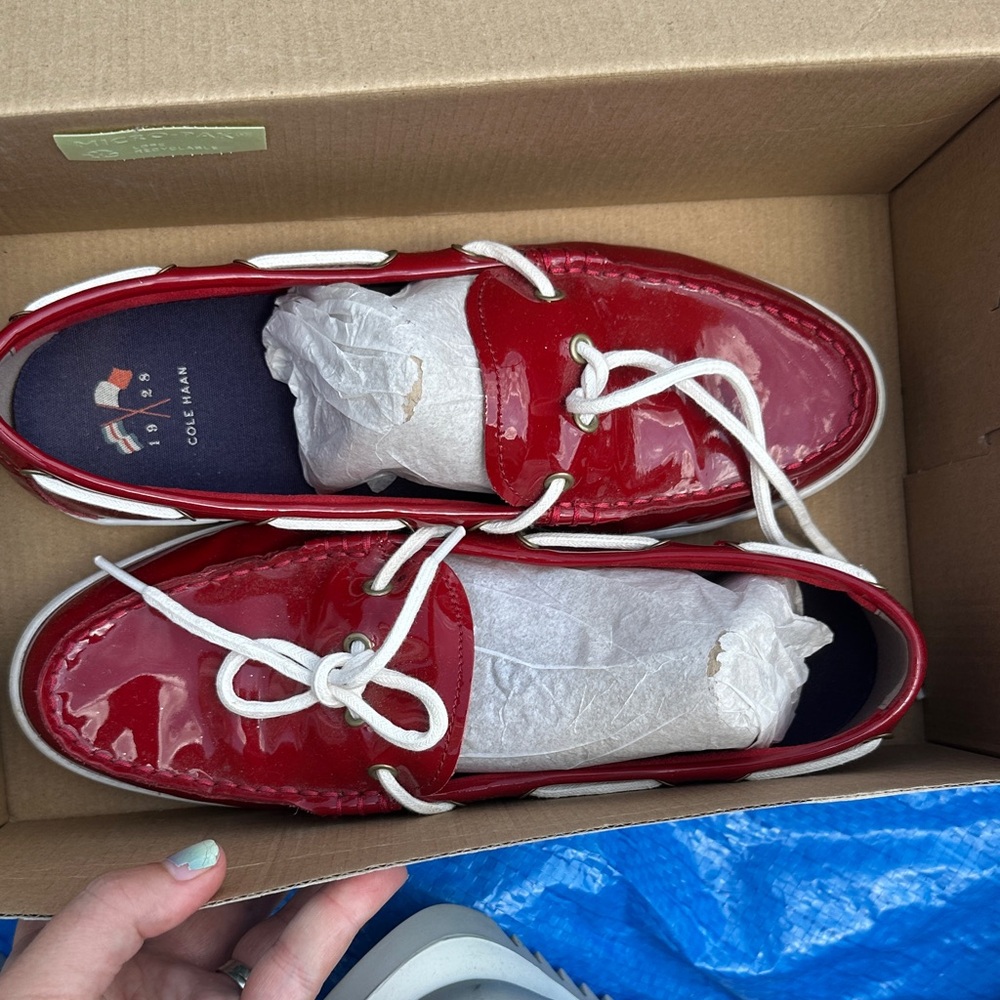 Cole Haan Red Patent Leather Boat Shoes